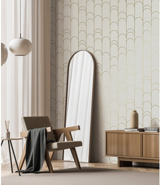 Goud metallic | Afwasbaar Golden Lines, Goud geometrisch lijnen behang, Zand