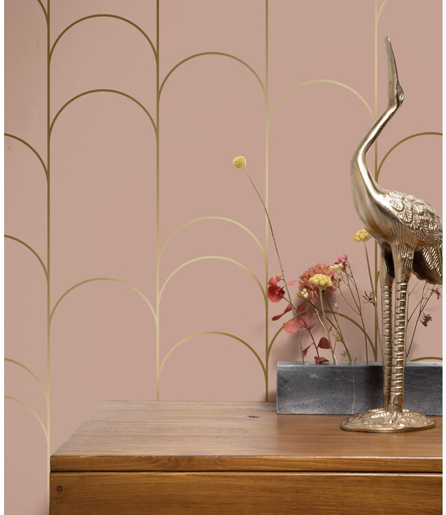 Golden Lines, Gold geometric lines wallpaper, Nude, Washable, 100 x 280 cm