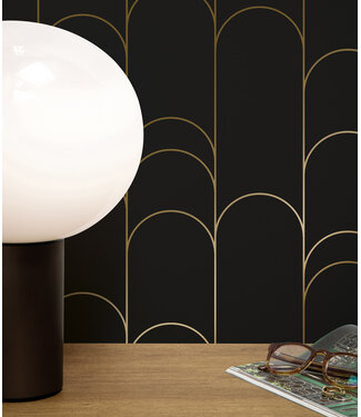 Goud metallic | Afwasbaar Golden Lines, Goud geometrisch lijnen behang, Zwart