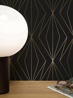 Goud metallic | Afwasbaar Golden Lines, Goud geometrisch lijnen behang, Zwart