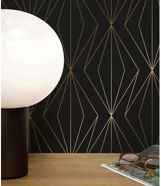 Goud metallic | Afwasbaar Golden Lines, Goud geometrisch lijnen behang, Zwart