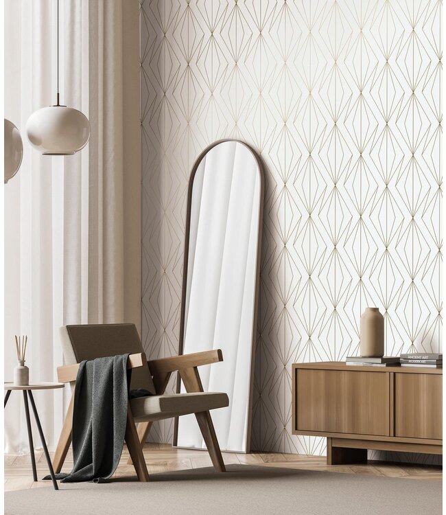 Golden Lines, Gold geometric lines wallpaper, Off-white, Washable, 100 x 280 cm