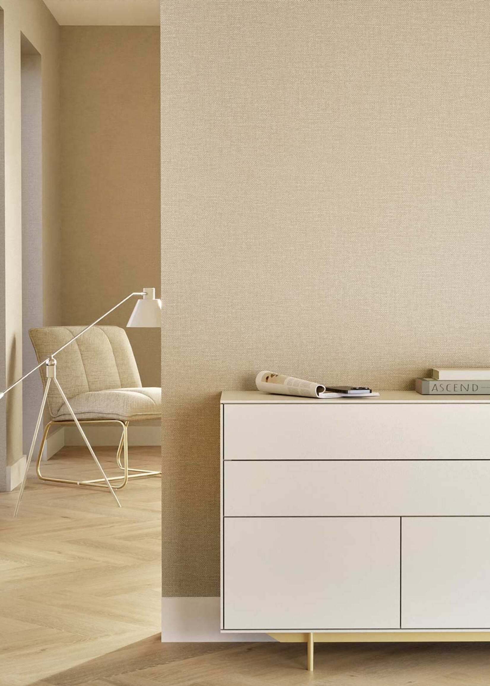 Afwasbaar | Voelbare textuur Behang linnen look Natural Chique, Madeira, 53 x 1000 cm