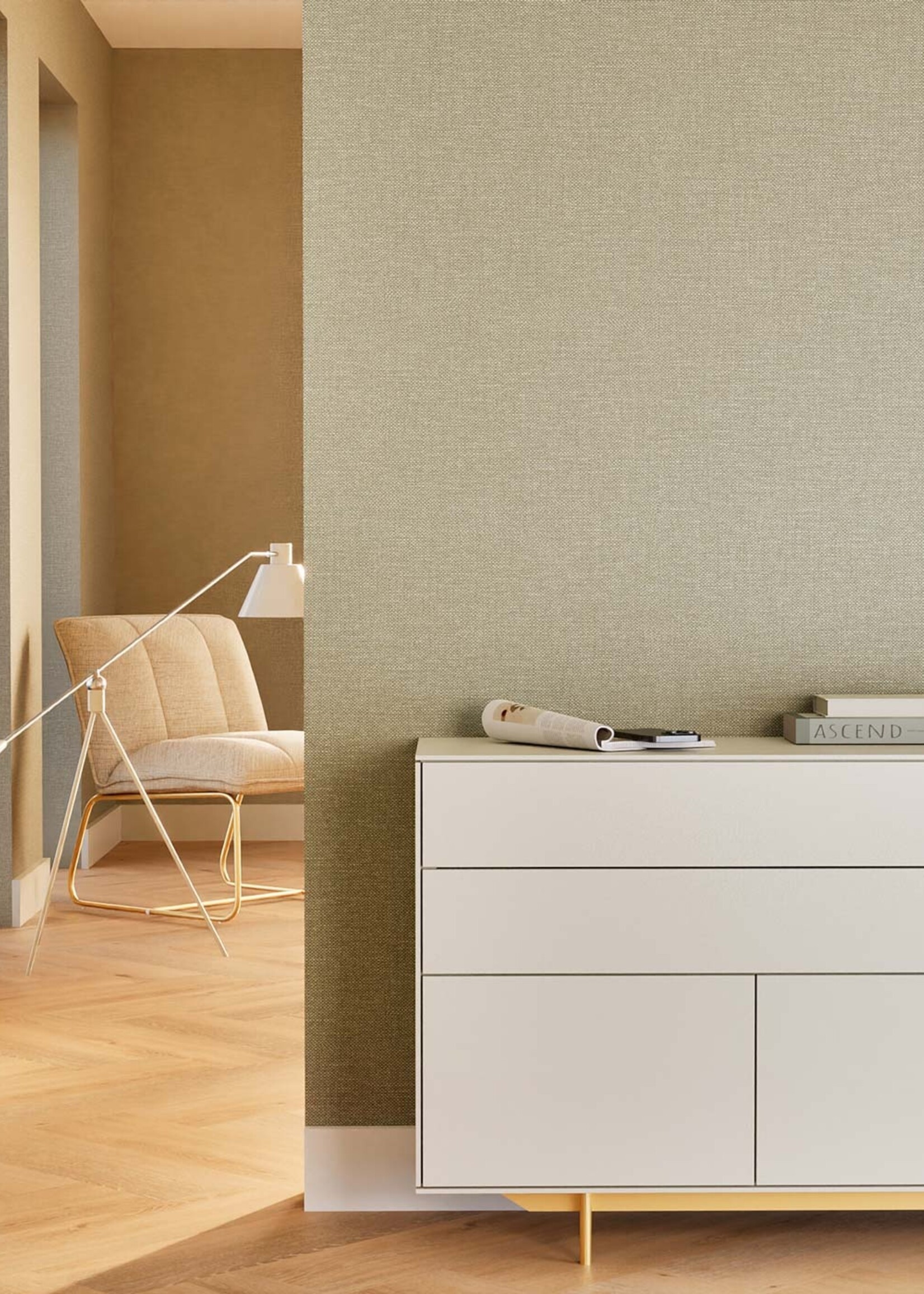 Afwasbaar | Voelbare textuur Behang linnen look Natural Chique, Long Island, 53 x 1000 cm