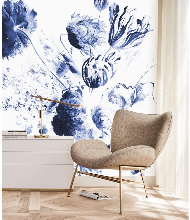 Bloemen behang Royal Blue Flowers, blauw