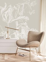 Wandvullend Engraved Flowers, behang met getekende bloemen, Grijs