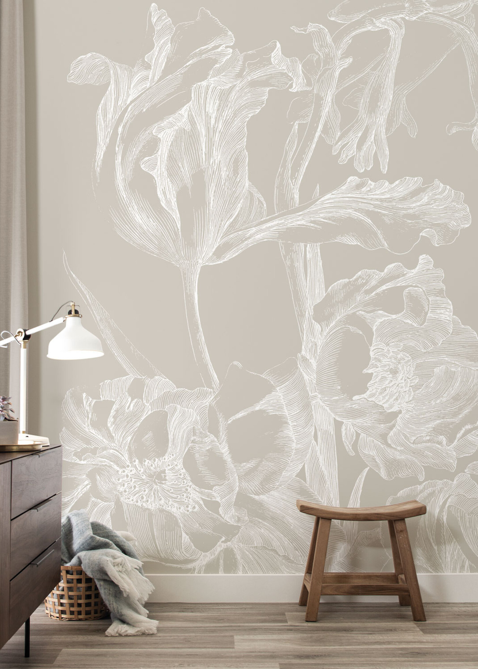 Wandvullend Engraved Flowers wallpaper, Grey