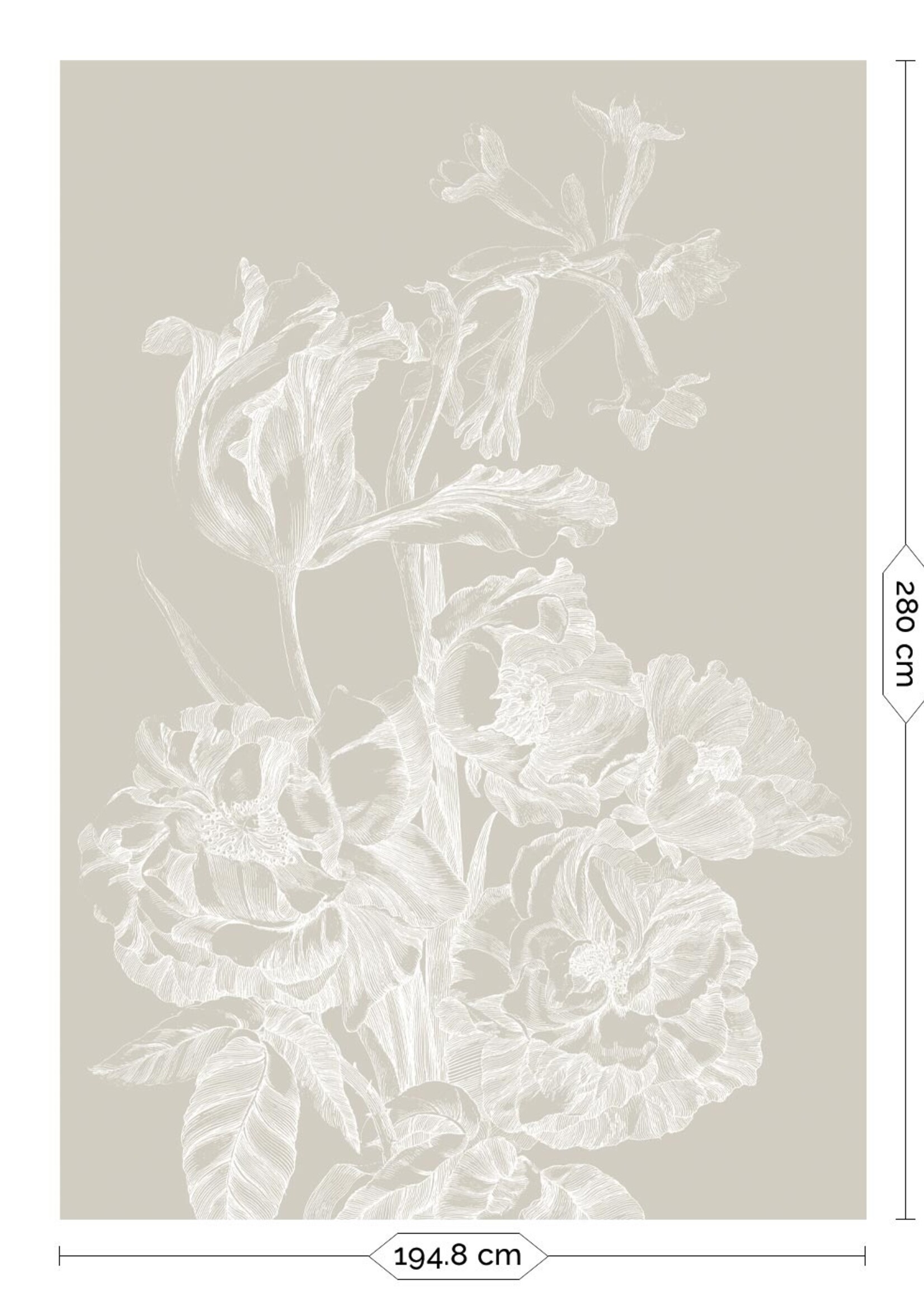 Wandvullend Engraved Flowers, Tapete mit Gravuren von Blumen, Grau