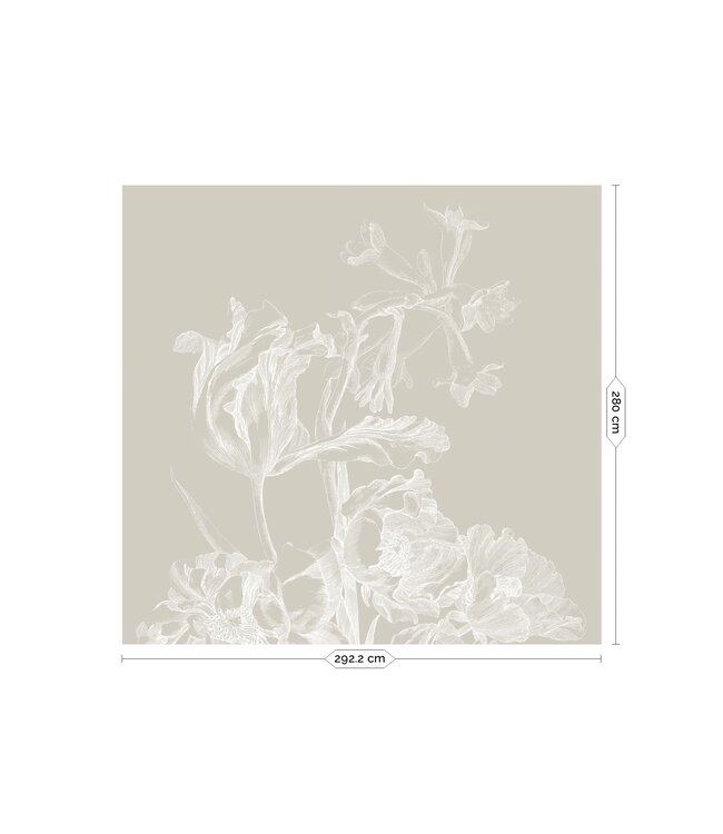 Engraved Flowers, behang met getekende bloemen, Grijs