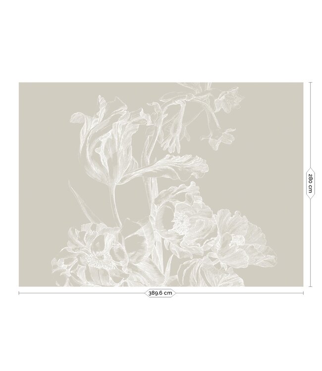 Engraved Flowers, behang met getekende bloemen, Grijs