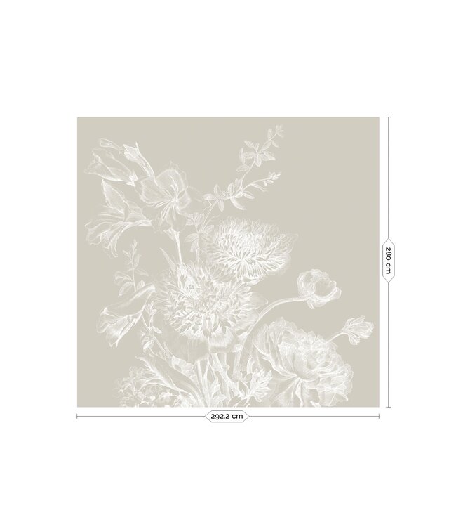 Engraved Flowers, Tapete mit Gravuren von Blumen, Grau