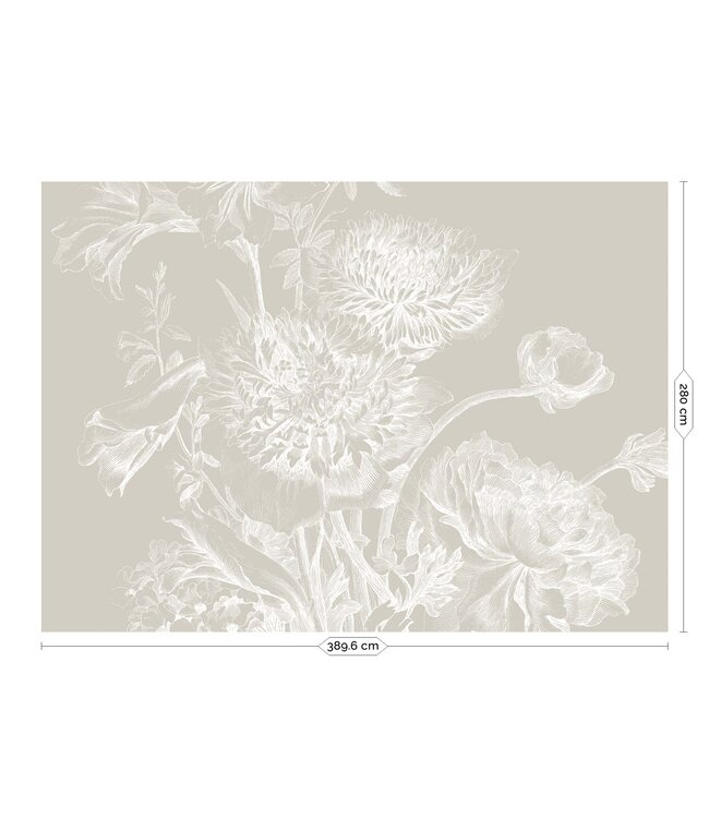 Engraved Flowers, Tapete mit Gravuren von Blumen, Grau