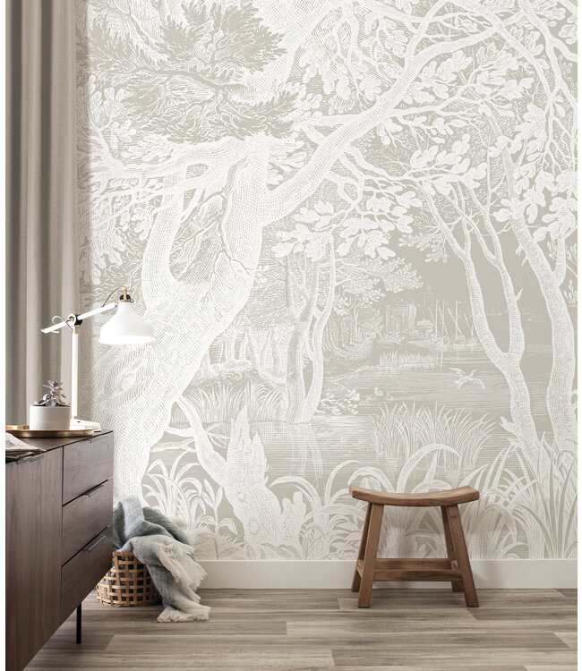 Engraved Landscapes, Tapete mit Landschaftsgravur, Grau