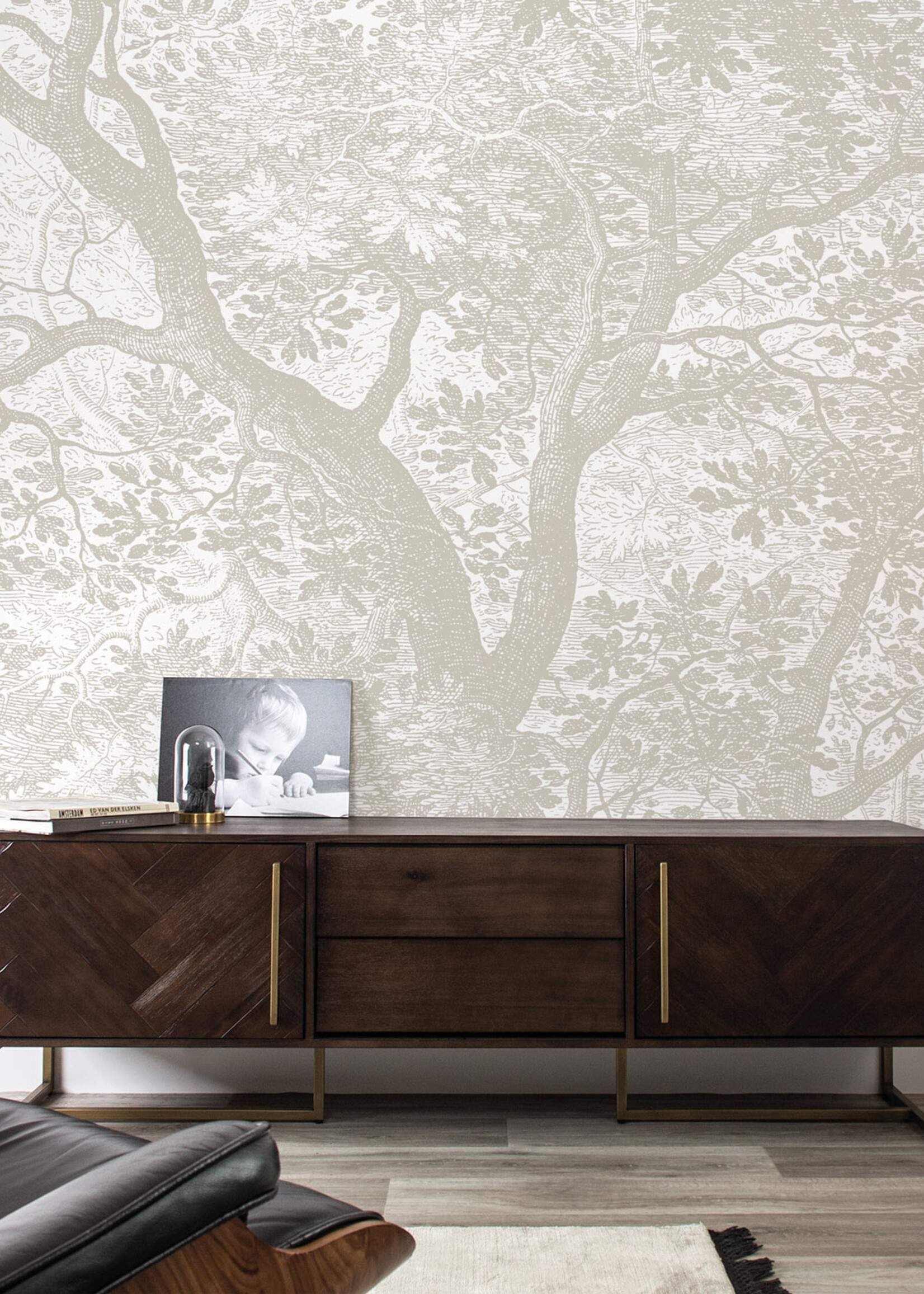 Wandvullend Engraved Landscapes wallpaper, Grey
