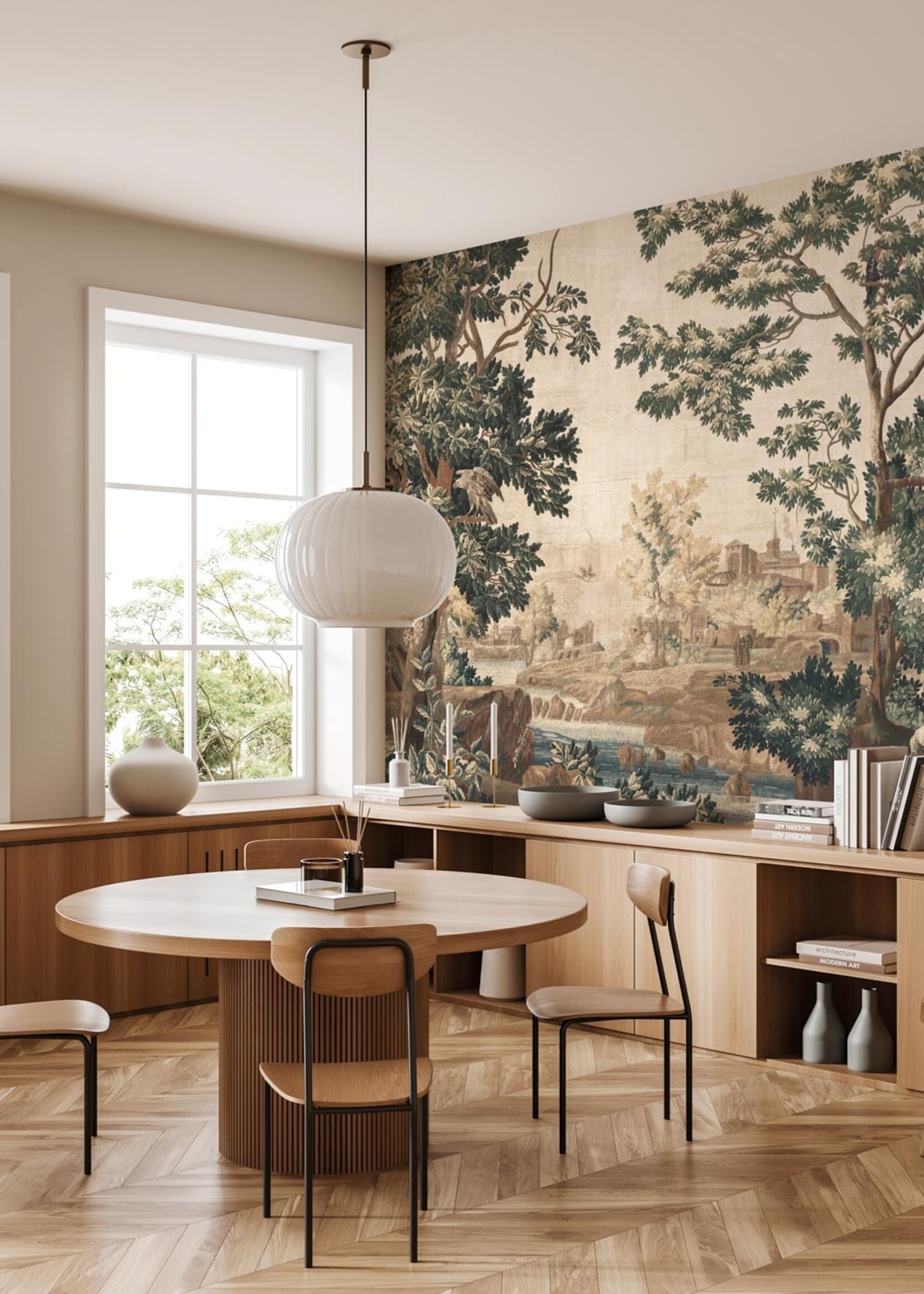 Wandvullend Landscape Tapestries, behang van vintage wandkleed