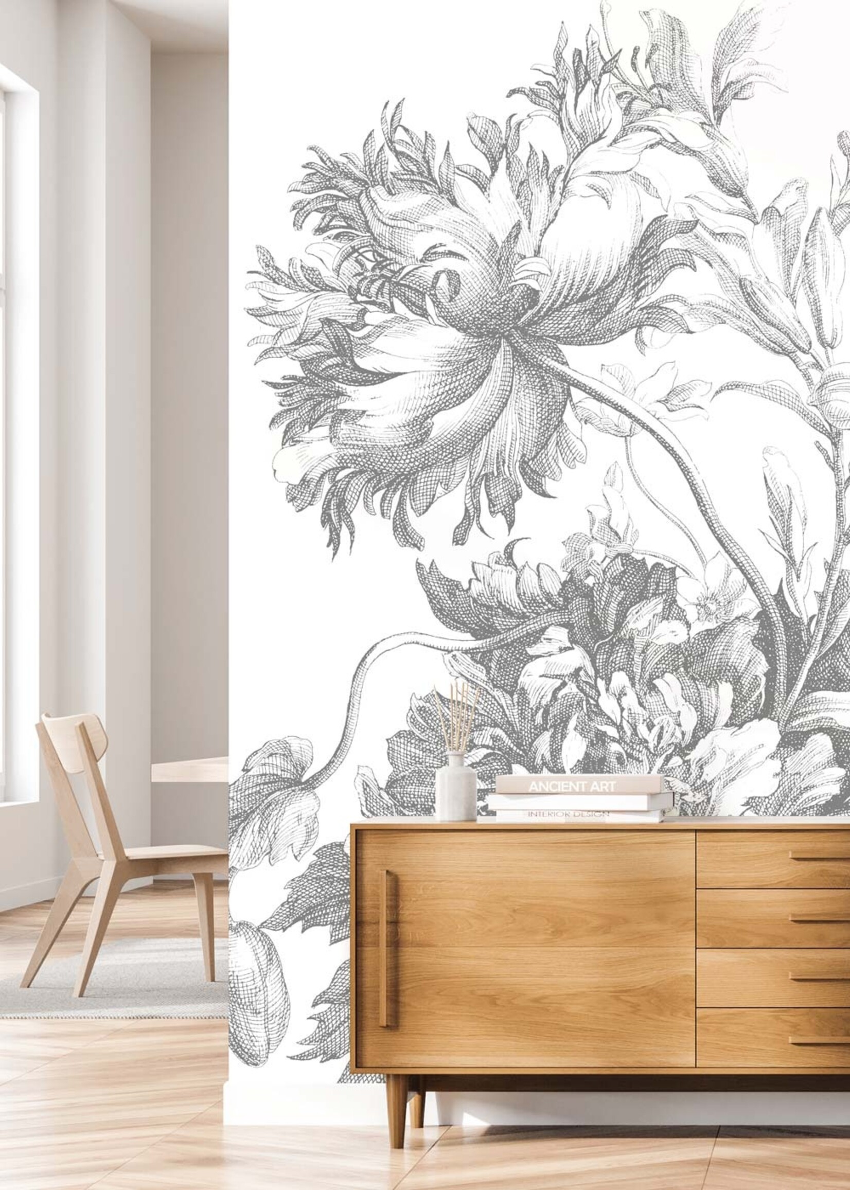 Wandvullend Wall Mural Engraved Flowers
