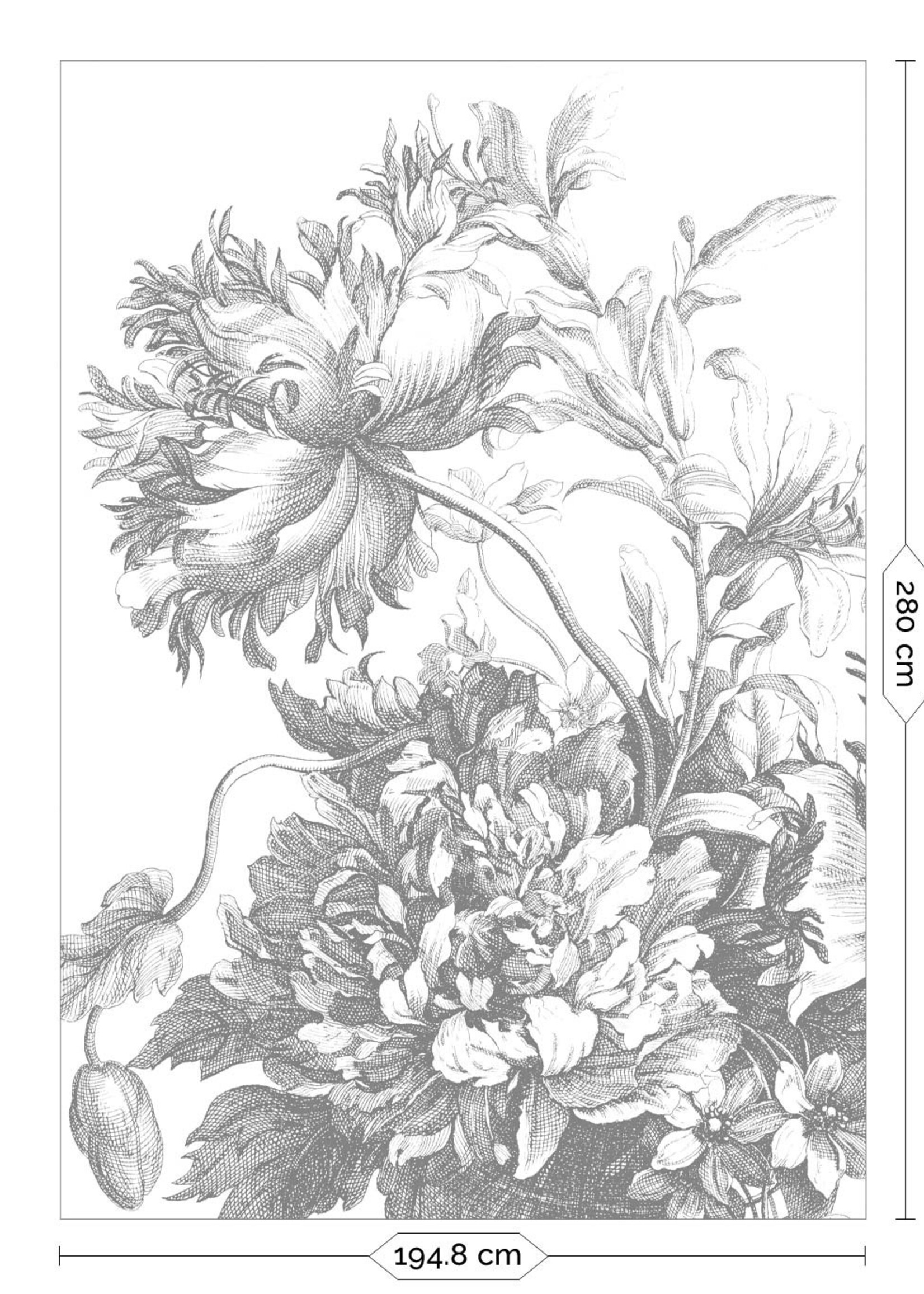 Wandvullend Wall Mural Engraved Flowers