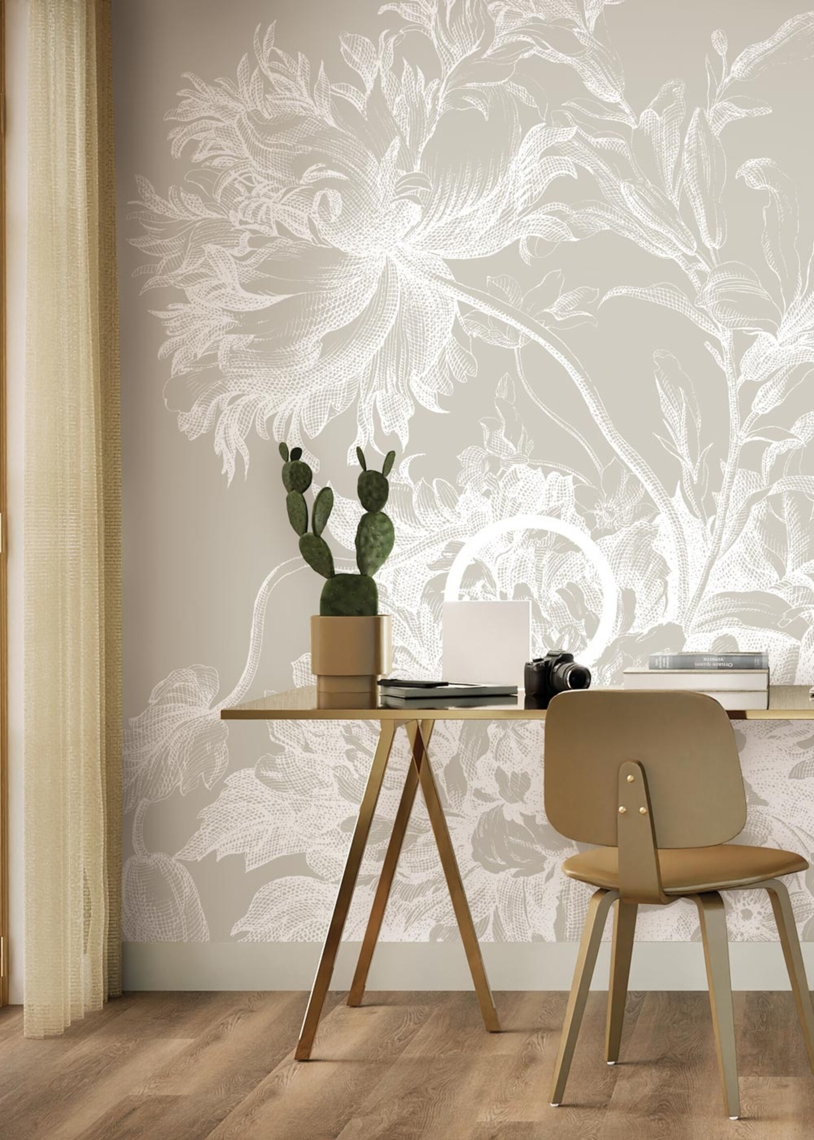 Wandvullend Wall Mural Engraved Flowers