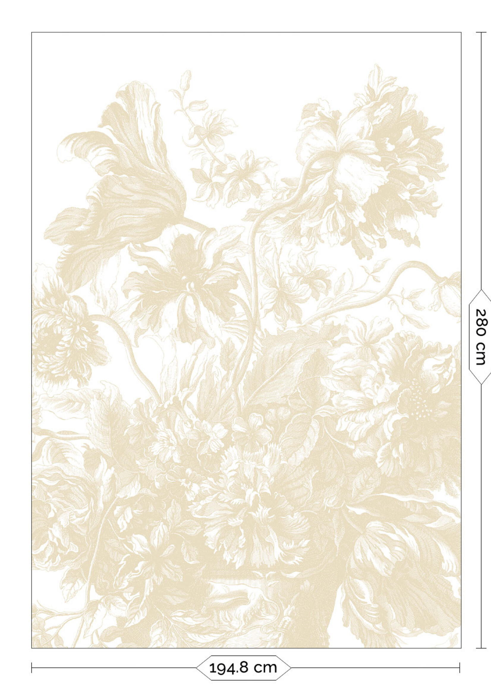 Wandvullend Engraved Flowers | Bloemen behang door Frans Uyterlinde | Beige