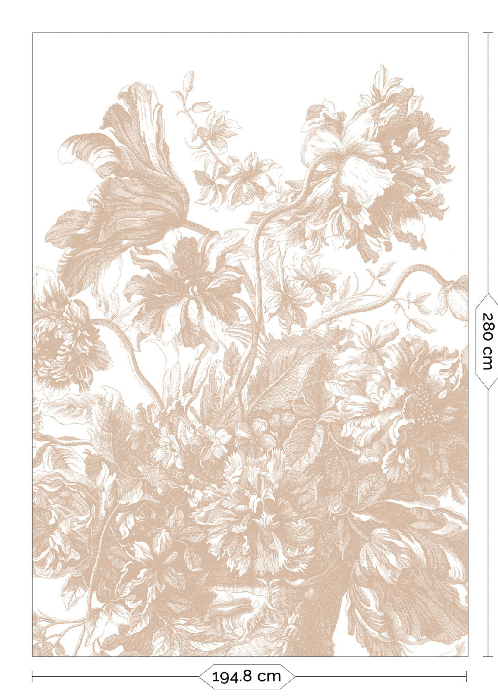 Wandvullend Engraved Flowers | Bloemen behang door Frans Uyterlinde | Nude