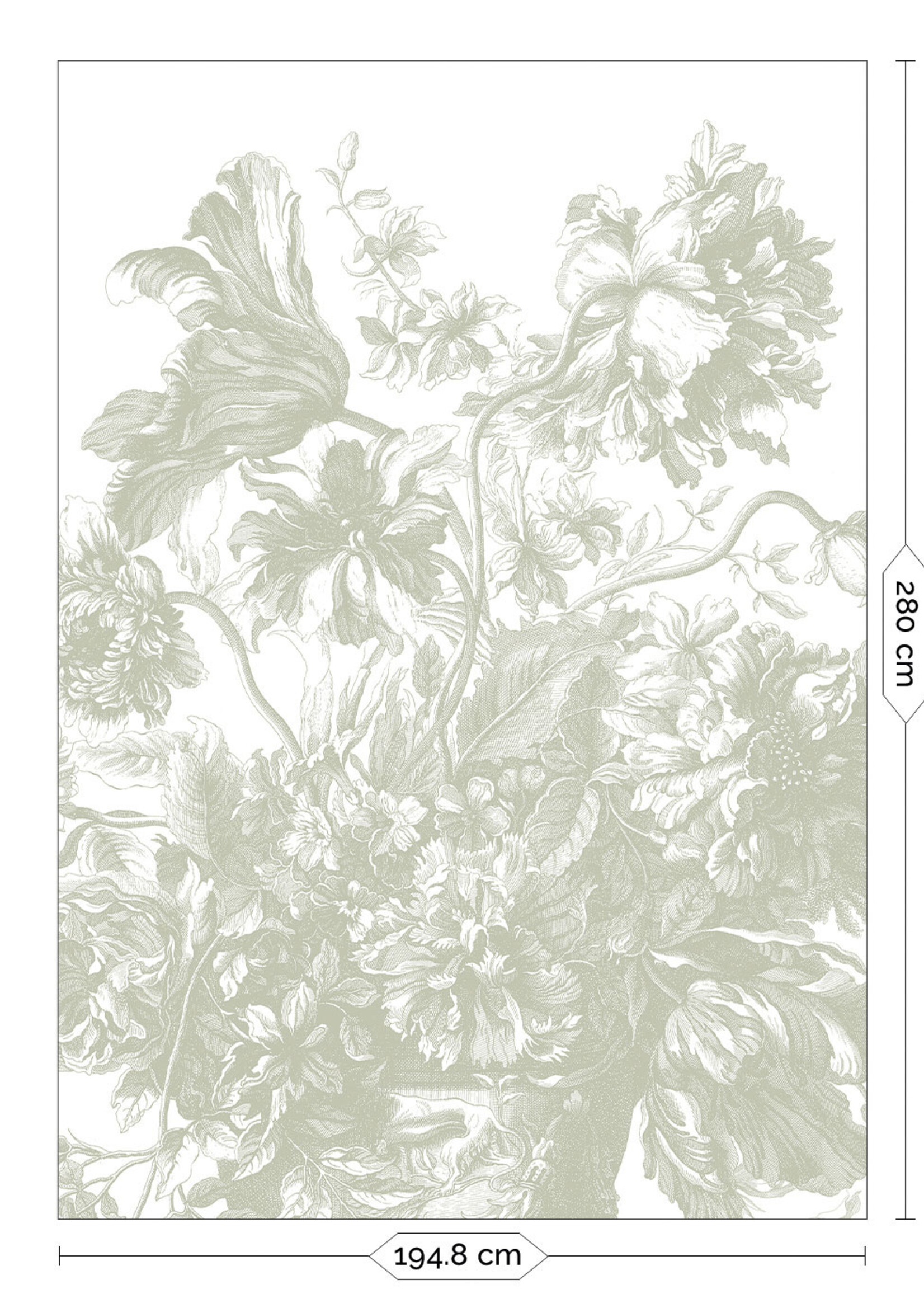 Wandvullend Engraved Flowers | Bloemen behang door Frans Uyterlinde | Groen