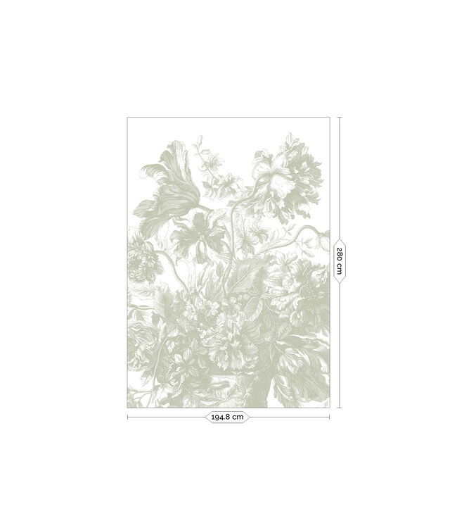 Engraved Flowers | Blumen Tapete von Frans Uyterlinde | Grün