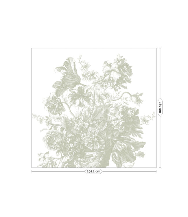 Engraved Flowers | Blumen Tapete von Frans Uyterlinde | Grün