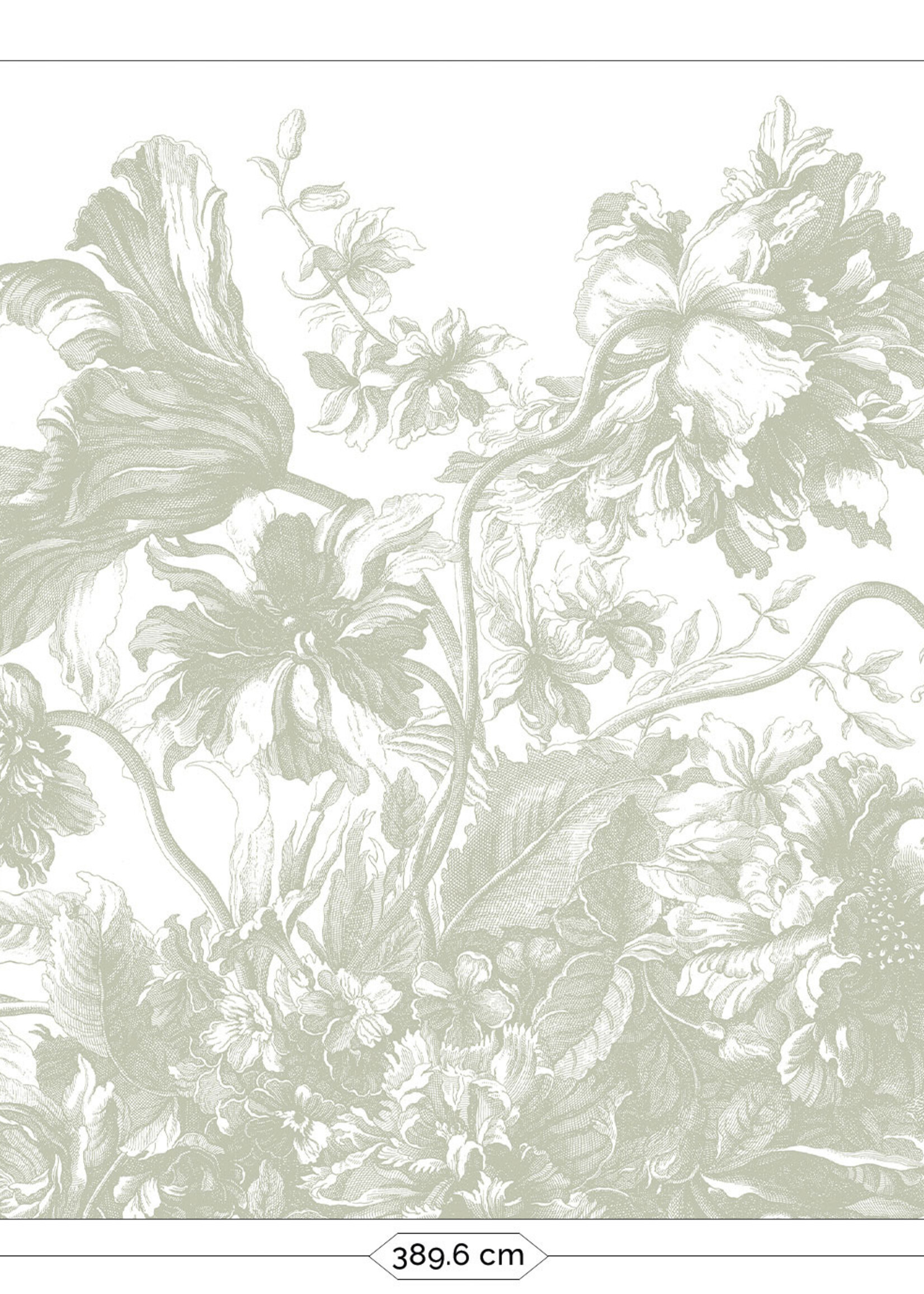 Wandvullend Engraved Flowers | Bloemen behang door Frans Uyterlinde | Groen