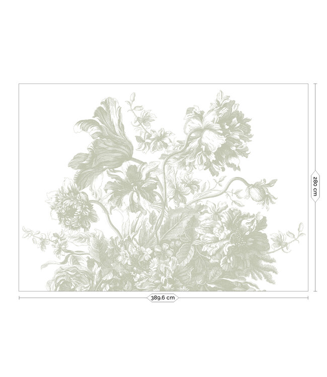 Engraved Flowers | Bloemen behang door Frans Uyterlinde | Groen