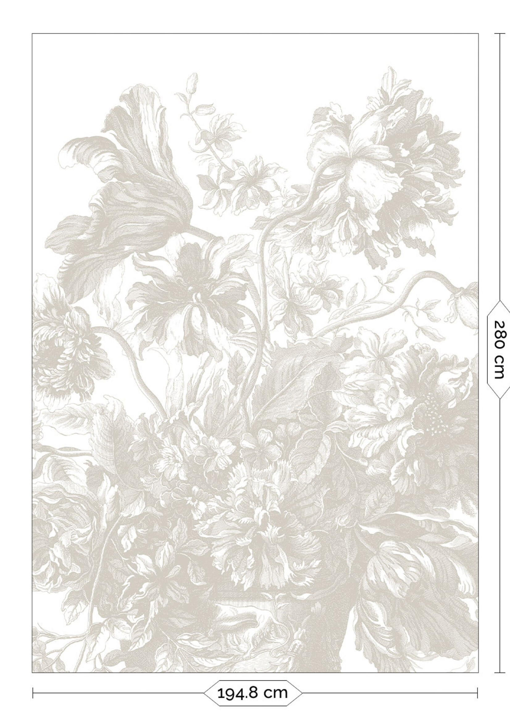 Wandvullend Engraved Flowers | Blumen Tapete von Frans Uyterlinde | Grau