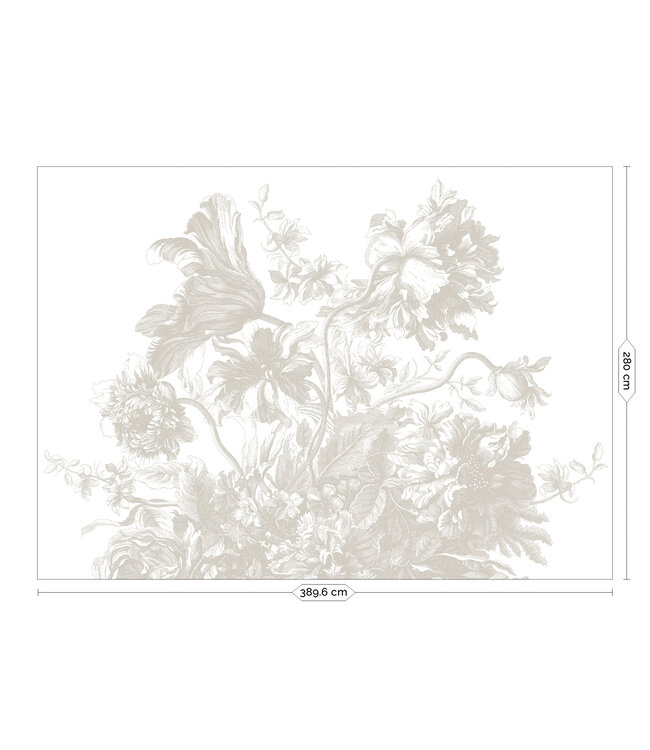 Engraved Flowers | Bloemen behang door Frans Uyterlinde | Grijs
