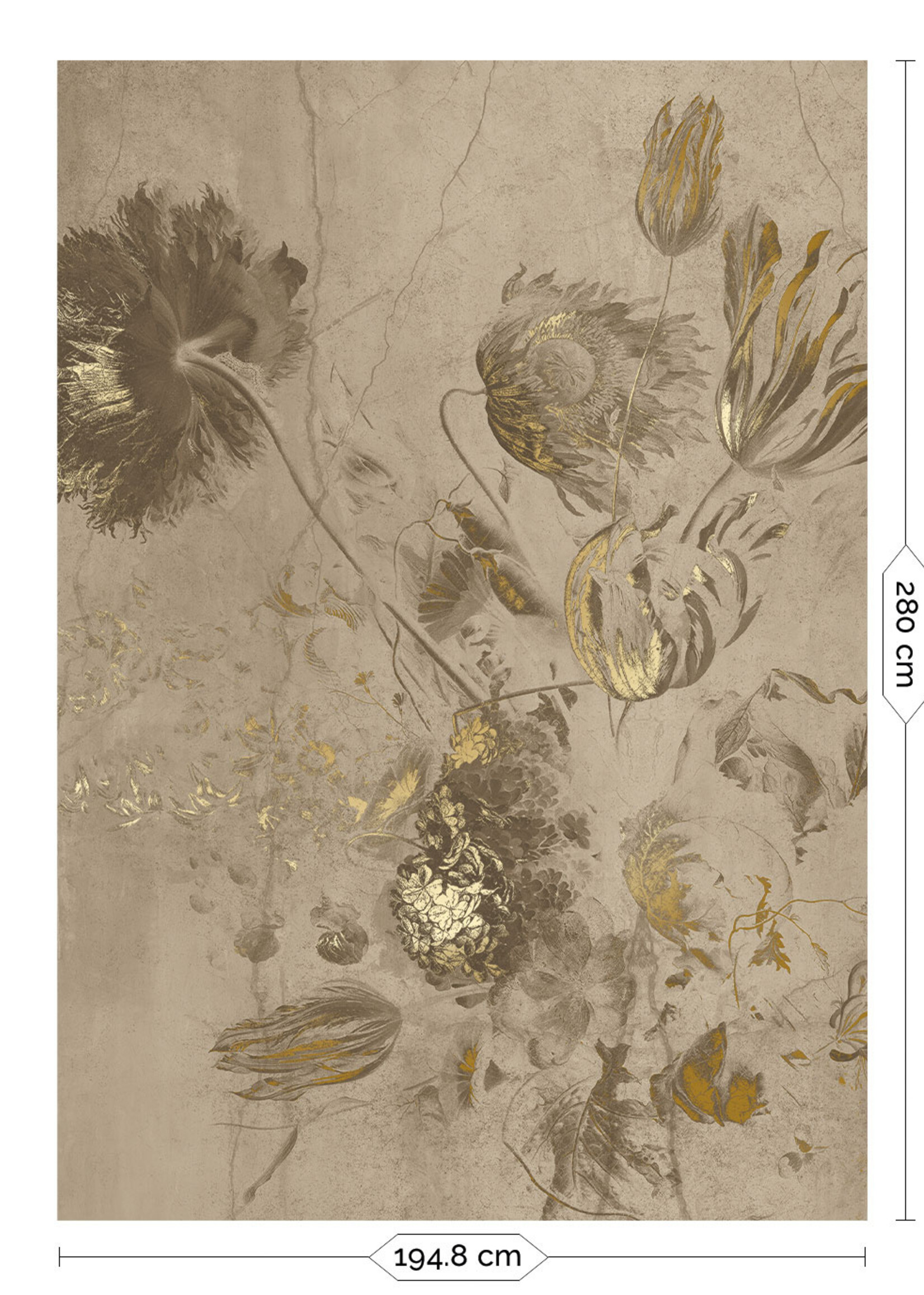 Wandvullend Fresco Flowers | Bloemen behang door Frans Uyterlinde | High Gloss Gold/Beige