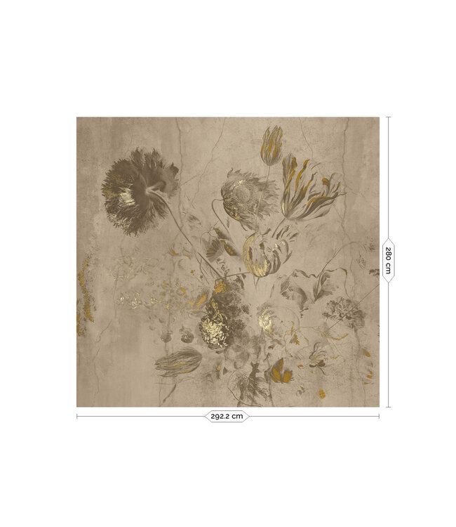 Fresco Flowers | Floral wallpaper by Frans Uyterlinde | High Gloss Gold/Beige