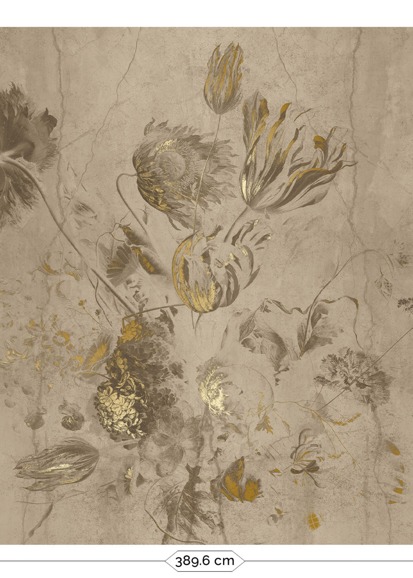 Wandvullend Fresco Flowers | Blumen Tapete von Frans Uyterlinde | High Gloss Gold/Beige
