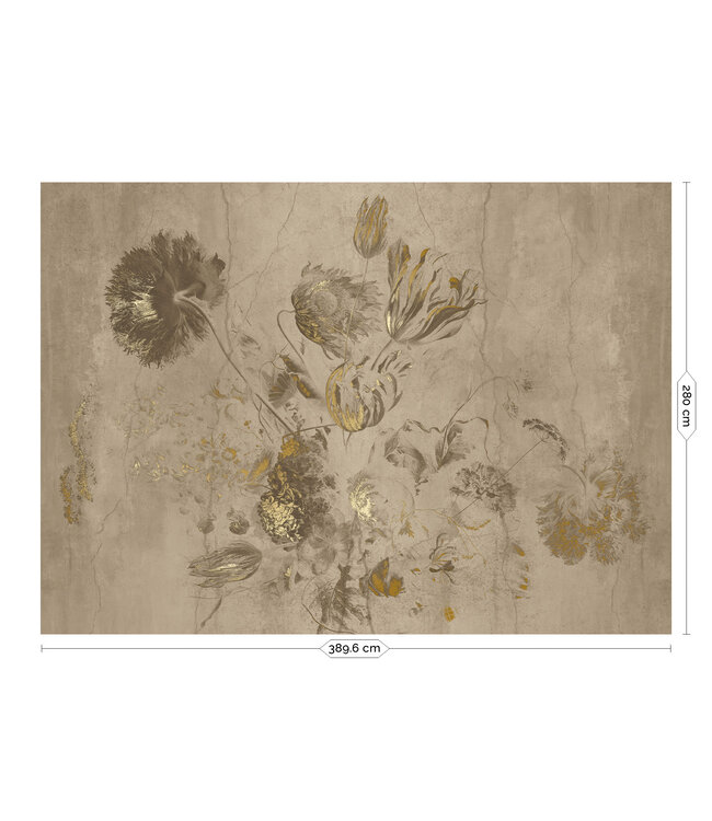 Fresco Flowers | Blumen Tapete von Frans Uyterlinde | High Gloss Gold/Beige