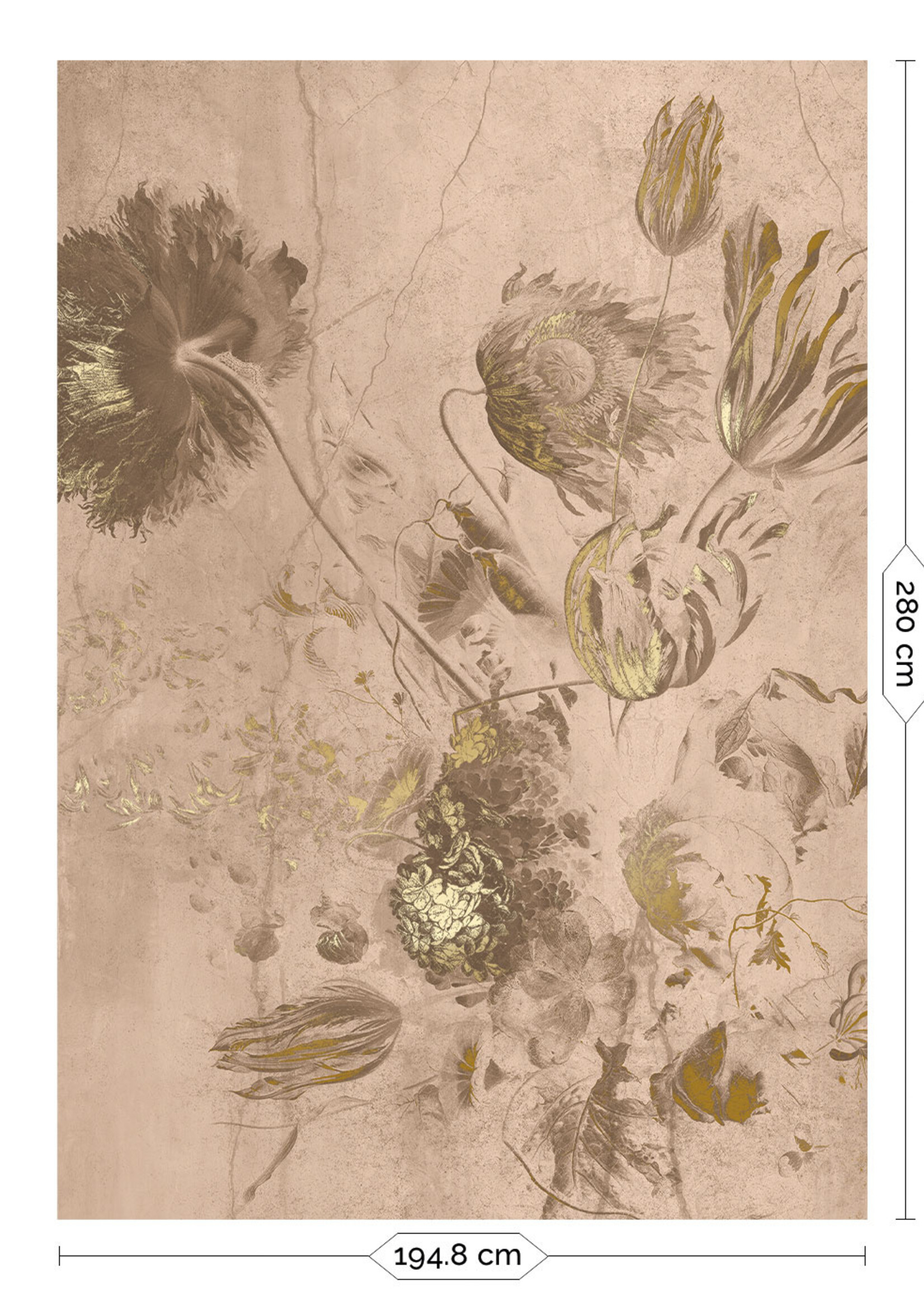 Wandvullend Fresco Flowers | Floral wallpaper by Frans Uyterlinde | High Gloss Gold/Nude
