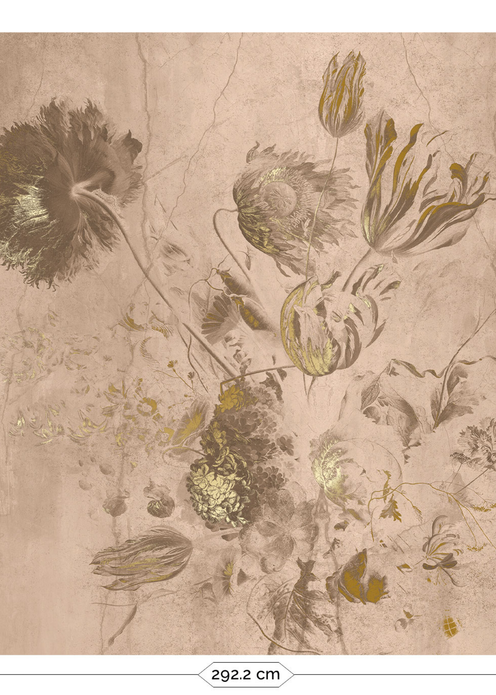 Wandvullend Fresco Flowers | Bloemen behang door Frans Uyterlinde | High Gloss Gold/Nude