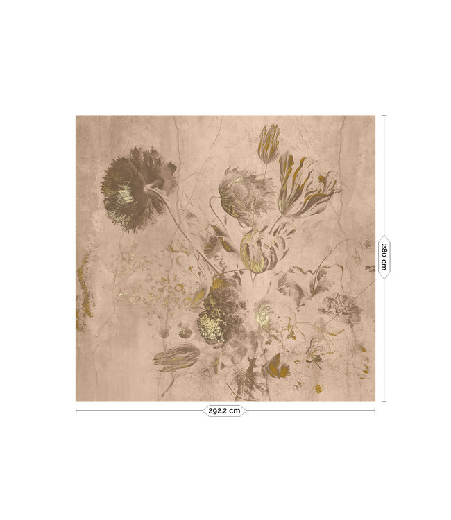 Fresco Flowers | Floral wallpaper by Frans Uyterlinde | High Gloss Gold/Nude