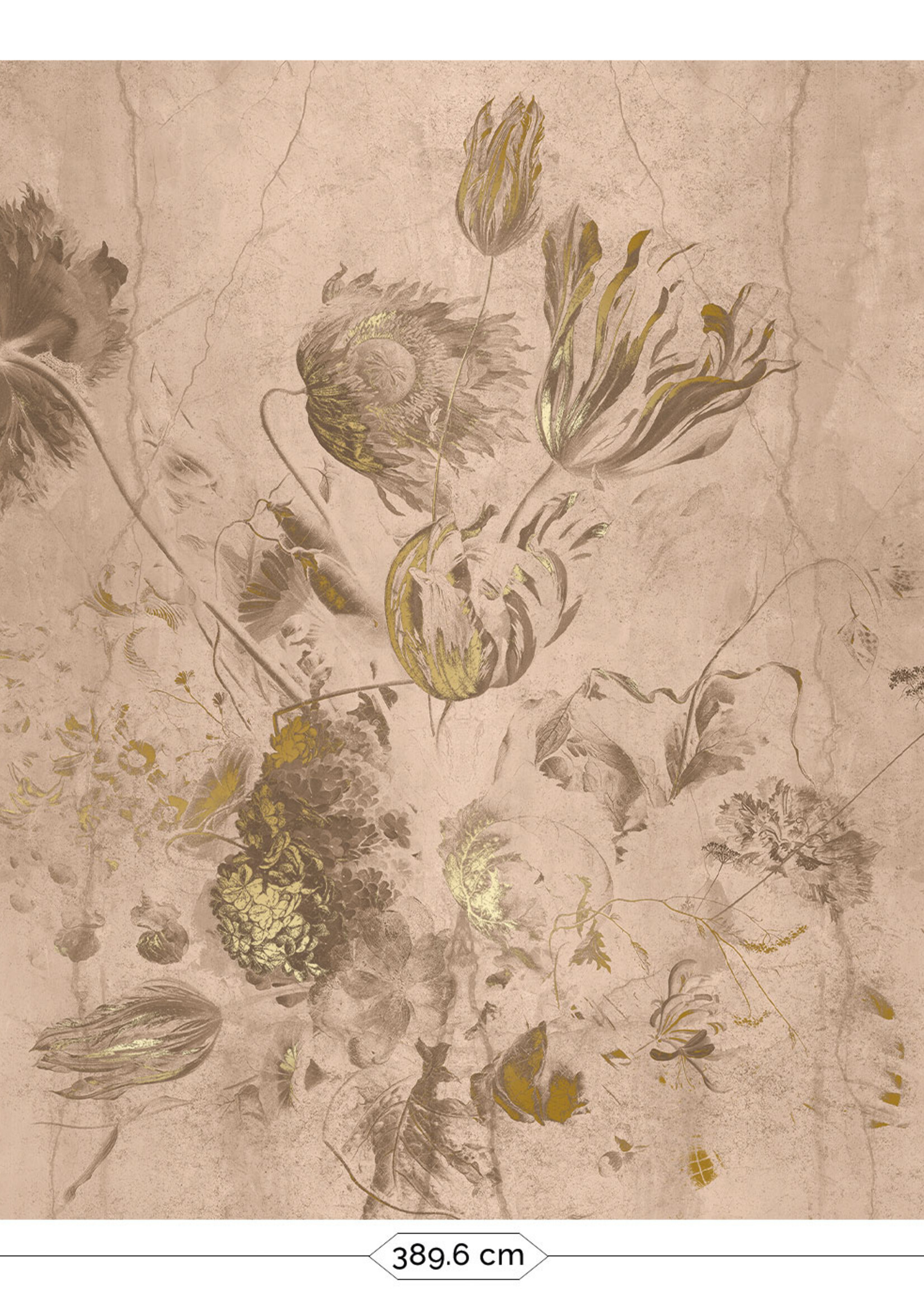Wandvullend Fresco Flowers | Blumen Tapete von Frans Uyterlinde | High Gloss Gold/Rosa