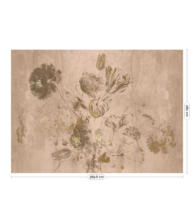 Fresco Flowers | Blumen Tapete von Frans Uyterlinde | High Gloss Gold/Rosa