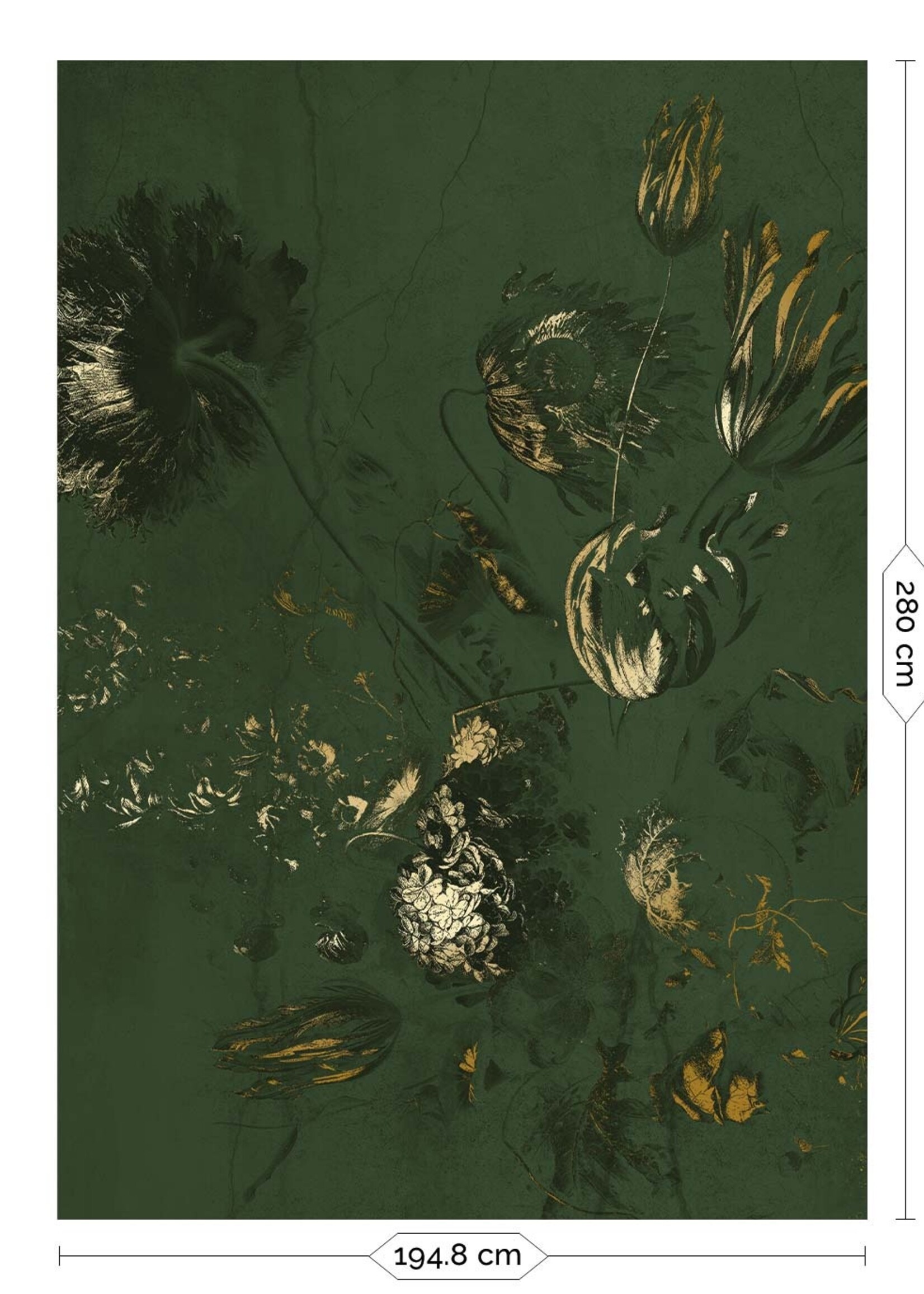 Wandvullend Fresco Flowers | Bloemen behang door Frans Uyterlinde | High Gloss Gold/Groen