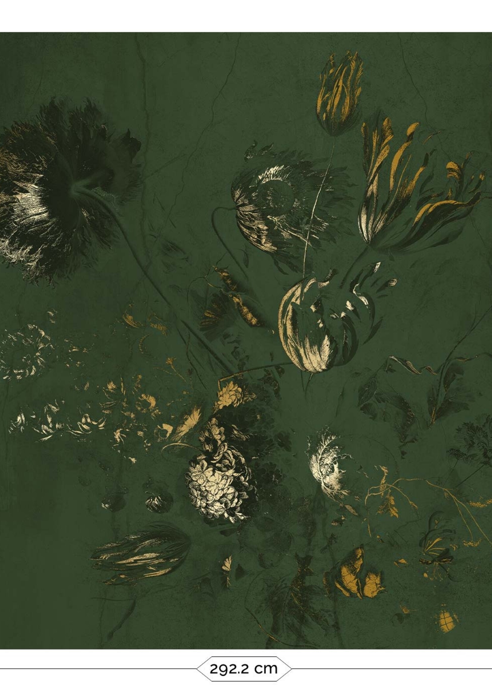 Wandvullend Fresco Flowers | Floral wallpaper by Frans Uyterlinde | High Gloss Gold/Green