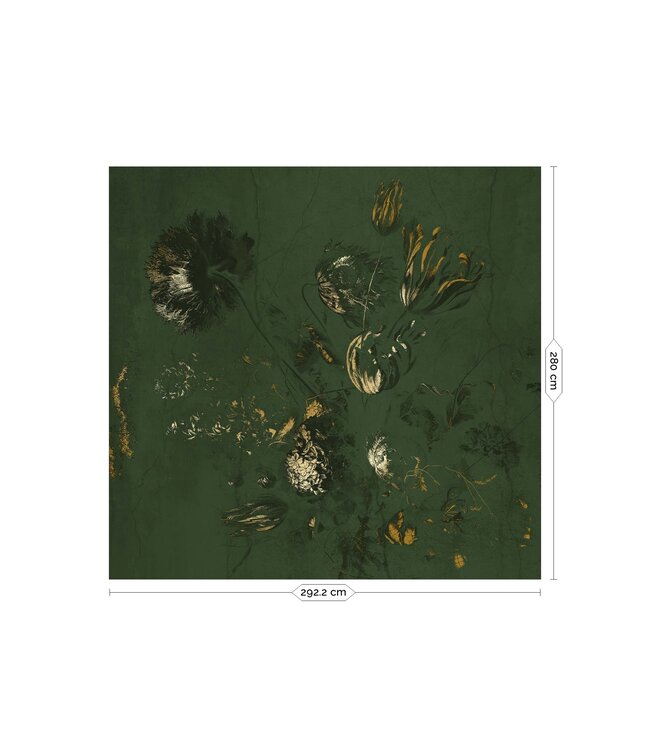 Fresco Flowers | Floral wallpaper by Frans Uyterlinde | High Gloss Gold/Green