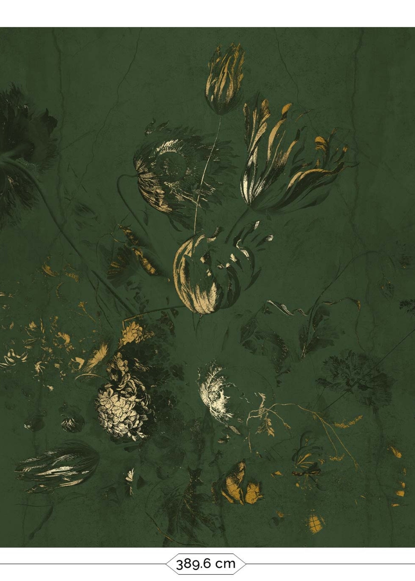 Wandvullend Fresco Flowers | Bloemen behang door Frans Uyterlinde | High Gloss Gold/Groen