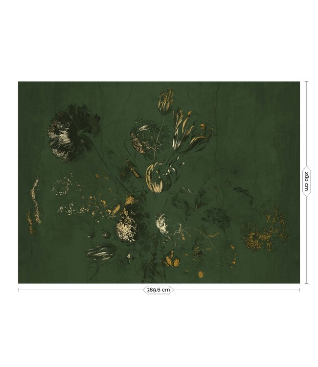 Fresco Flowers | Floral wallpaper by Frans Uyterlinde | High Gloss Gold/Green