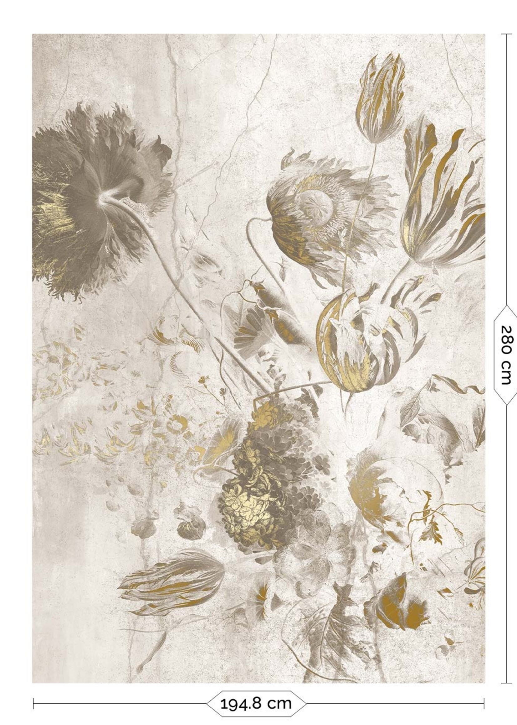 Wandvullend Fresco Flowers | Blumen Tapete von Frans Uyterlinde | High Gloss Gold/Weiss