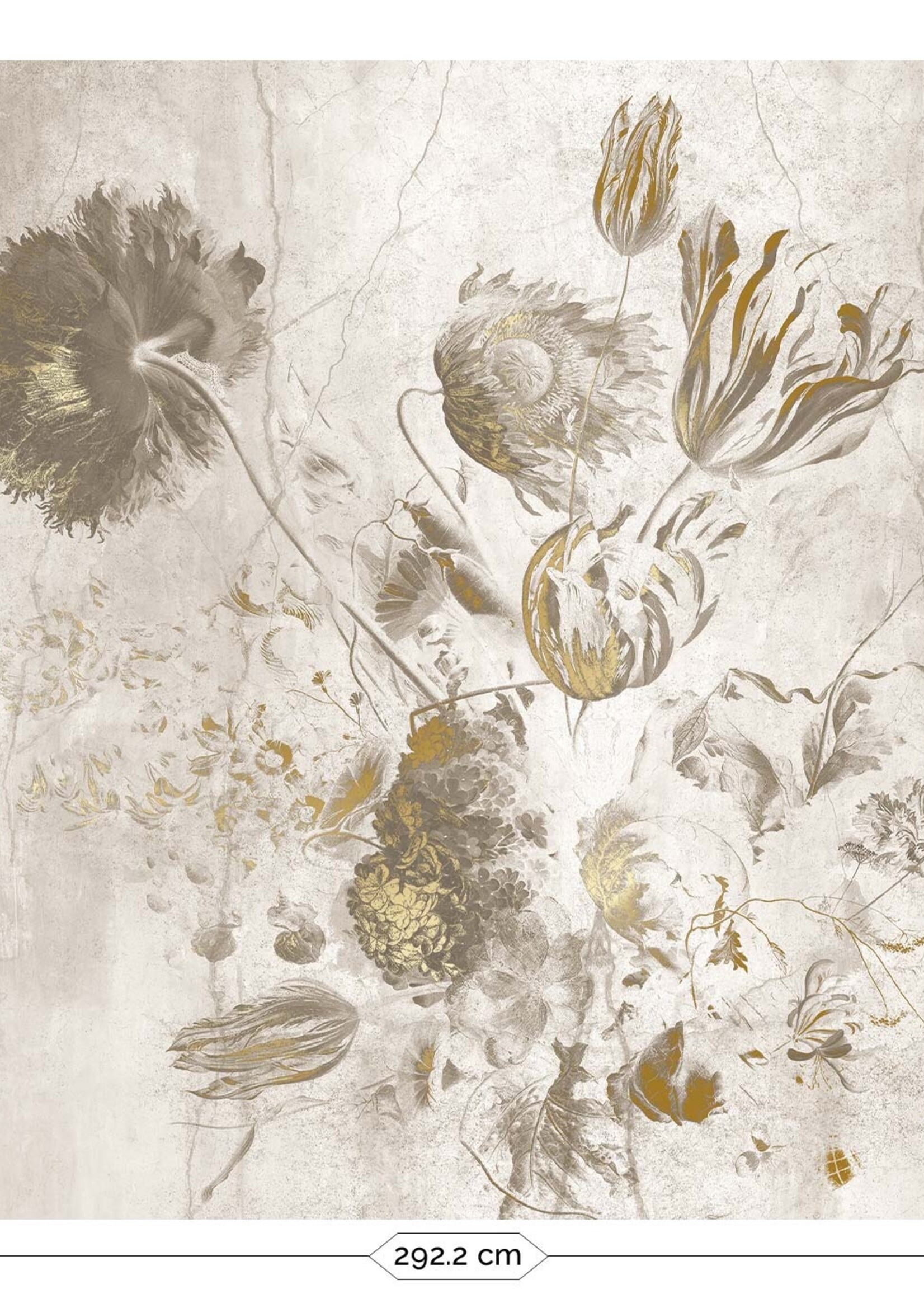 Wandvullend Fresco Flowers | Bloemen behang door Frans Uyterlinde | High Gloss Gold/Wit