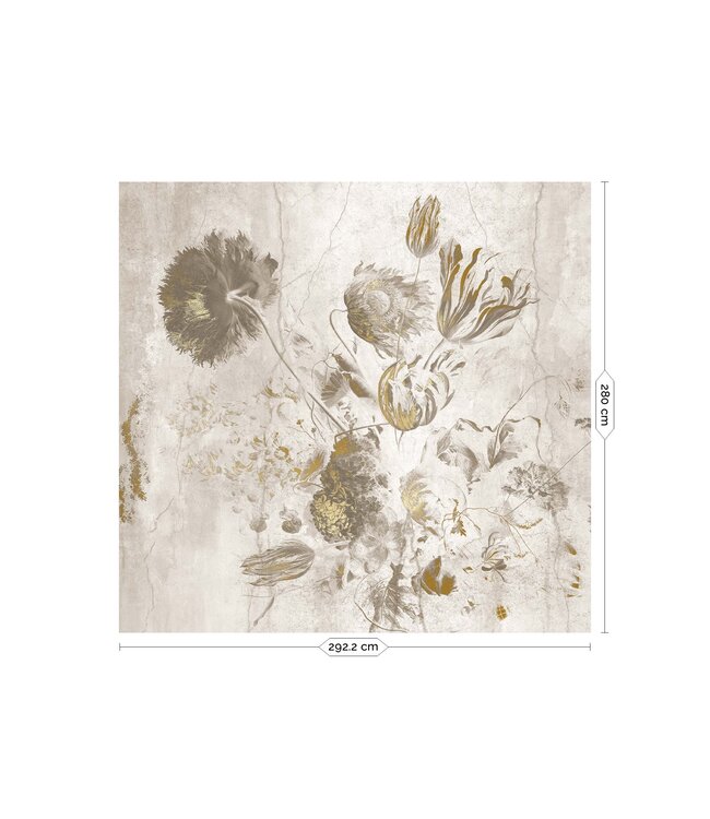 Fresco Flowers | Blumen Tapete von Frans Uyterlinde | High Gloss Gold/Weiss