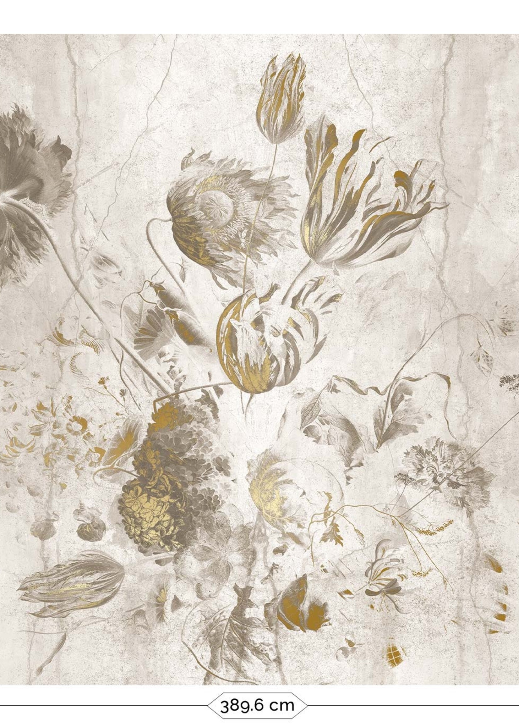 Wandvullend Fresco Flowers | Bloemen behang door Frans Uyterlinde | High Gloss Gold/Wit
