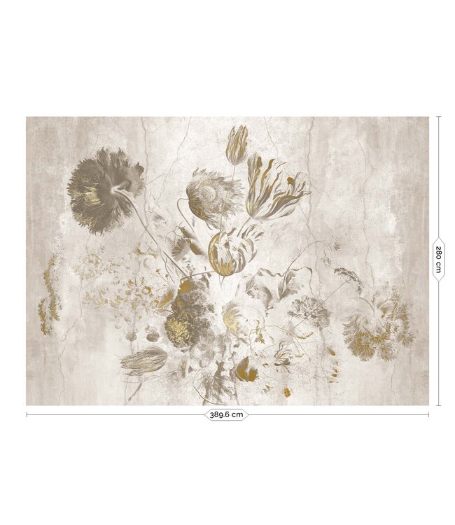 Fresco Flowers | Blumen Tapete von Frans Uyterlinde | High Gloss Gold/Weiss
